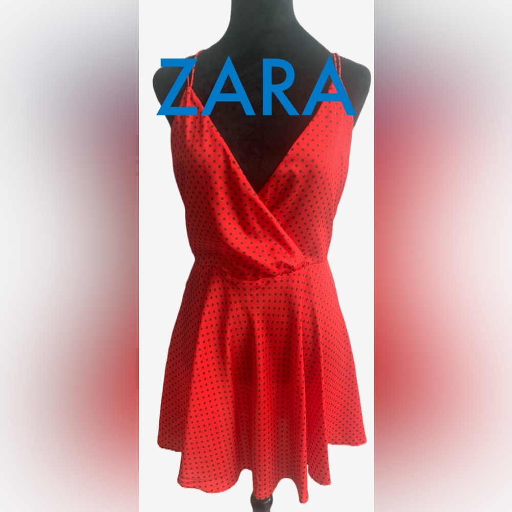 Zara Polka Dot Open Back Spaghetti Strap Satin Mini Sexy Dress. NWT